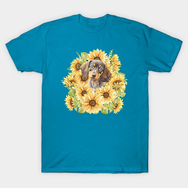 Dapple Dachshund Sunflower T-Shirt by Weenie Riot
